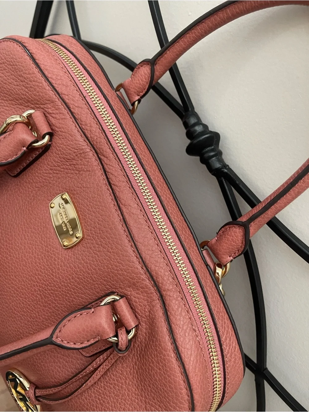Michael Kors Rosewood Pebbled Leather Satchel with Gold MK Charm